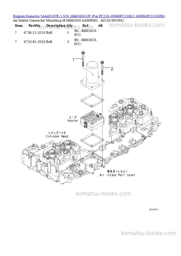 Komatsu SAA6D107E-1 S/N 36662610-UP (For PC210-10M0/PC210LC-10M0) Parts catalog cover Page 8