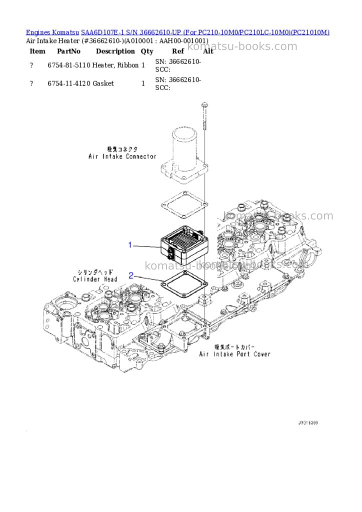 Komatsu SAA6D107E-1 S/N 36662610-UP (For PC210-10M0/PC210LC-10M0) Parts catalog cover Page 9