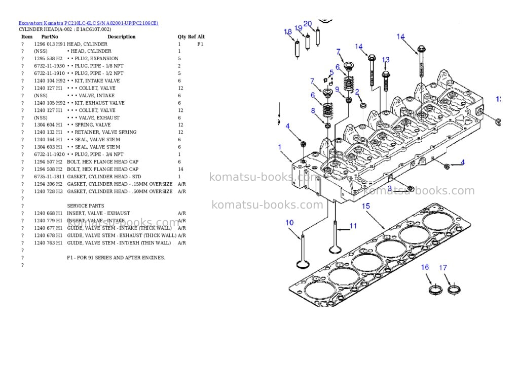Komatsu pc210lc-6lc s/n a82001-up Parts catalog cover