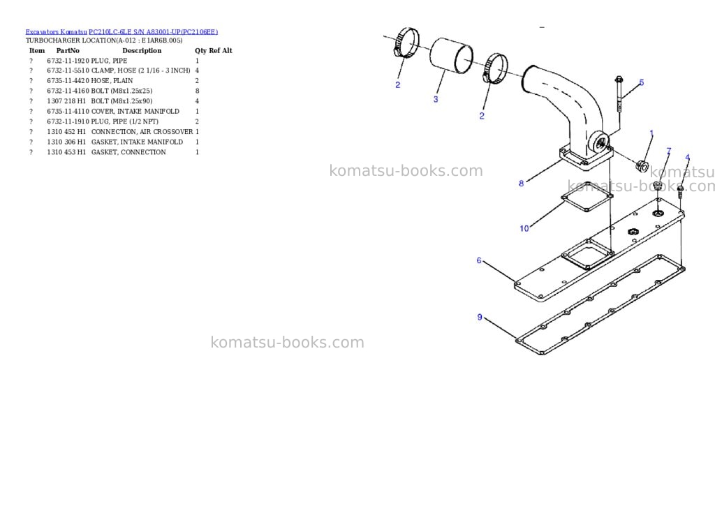 Komatsu pc210lc-6le s/n a83001-up Parts catalog cover Page 6 Komatsu pc210lc-6le s/n a83001-up Parts catalog cover Page 6