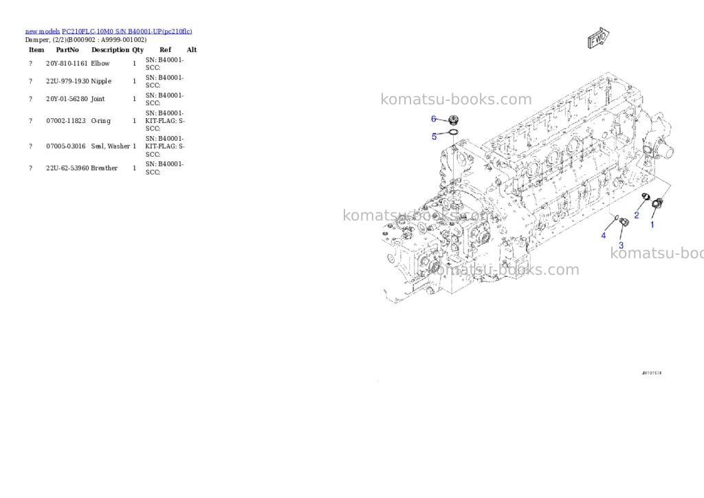 Komatsu PC210FLC-10M0 S/N B40001-UP Parts catalog cover Page 5 Komatsu PC210FLC-10M0 S/N B40001-UP Parts catalog cover Page 5