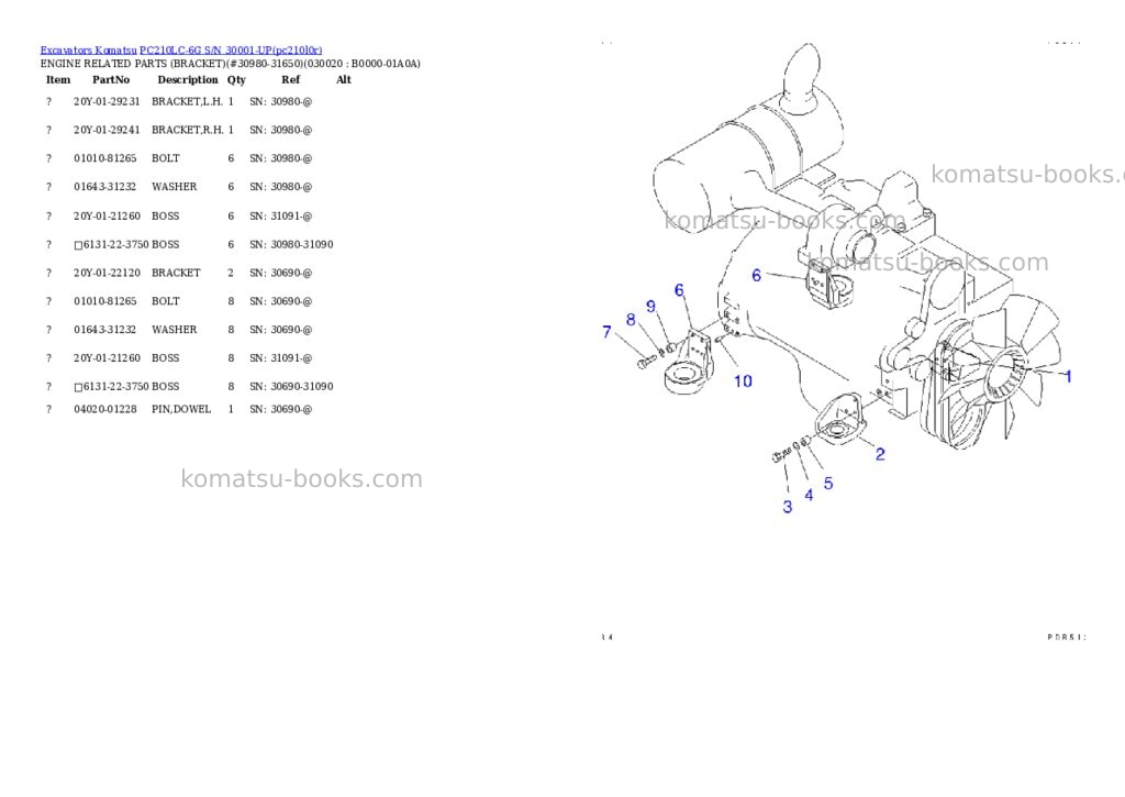 Komatsu pc210lc-6g s/n 30001-up Parts catalog cover Komatsu pc210lc-6g s/n 30001-up Parts catalog cover
