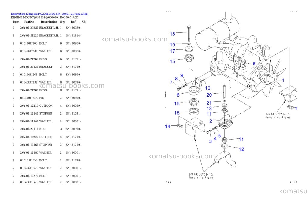 Komatsu pc210lc-6g s/n 30001-up Parts catalog cover Page 6 Komatsu pc210lc-6g s/n 30001-up Parts catalog cover Page 6
