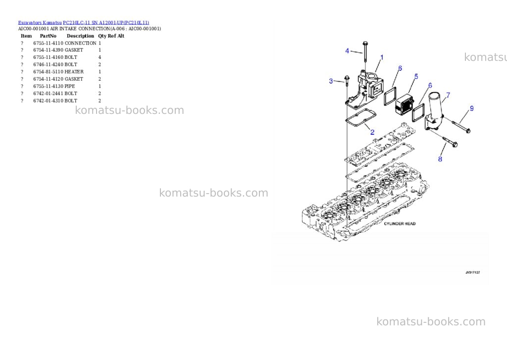 Komatsu pc210lc-11 sn a12001-up Parts catalog cover Page 2 Komatsu pc210lc-11 sn a12001-up Parts catalog cover Page 2