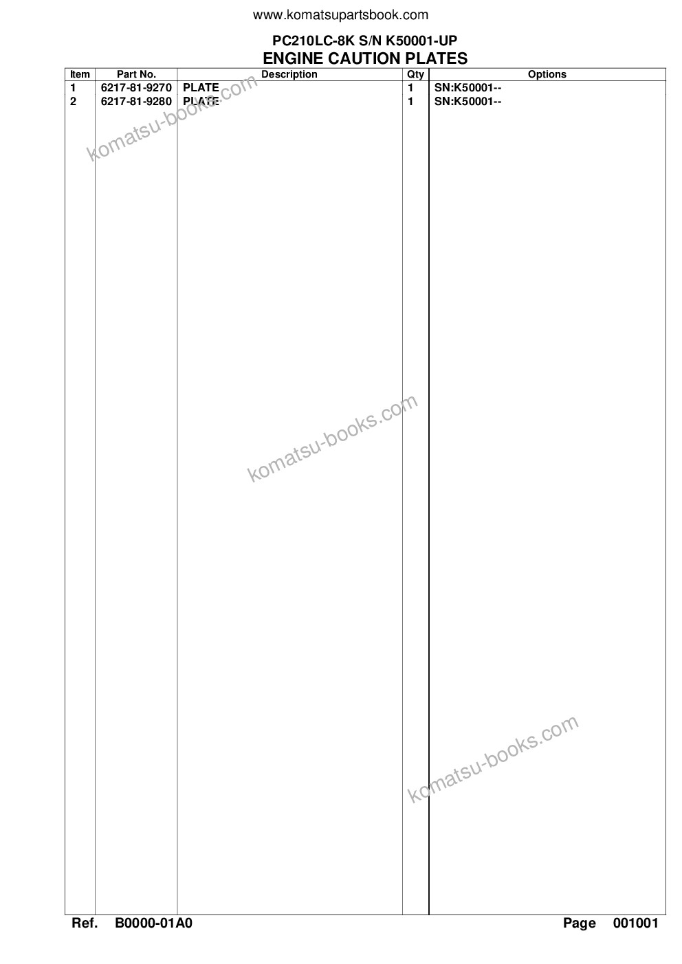 Komatsu pc210lc-8k s/n k50001-up Parts catalog cover Page 4 Komatsu pc210lc-8k s/n k50001-up Parts catalog cover Page 4