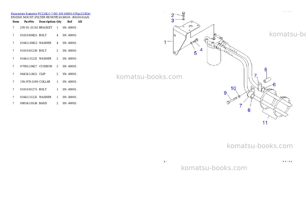 Komatsu pc210lc-7-dg s/n 40001-up Parts catalog cover Page 2 Komatsu pc210lc-7-dg s/n 40001-up Parts catalog cover Page 2