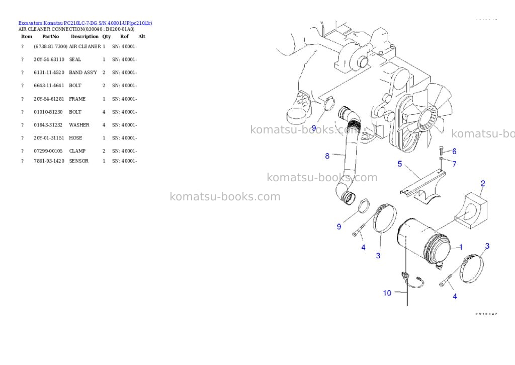Komatsu pc210lc-7-dg s/n 40001-up Parts catalog cover Page 3 Komatsu pc210lc-7-dg s/n 40001-up Parts catalog cover Page 3