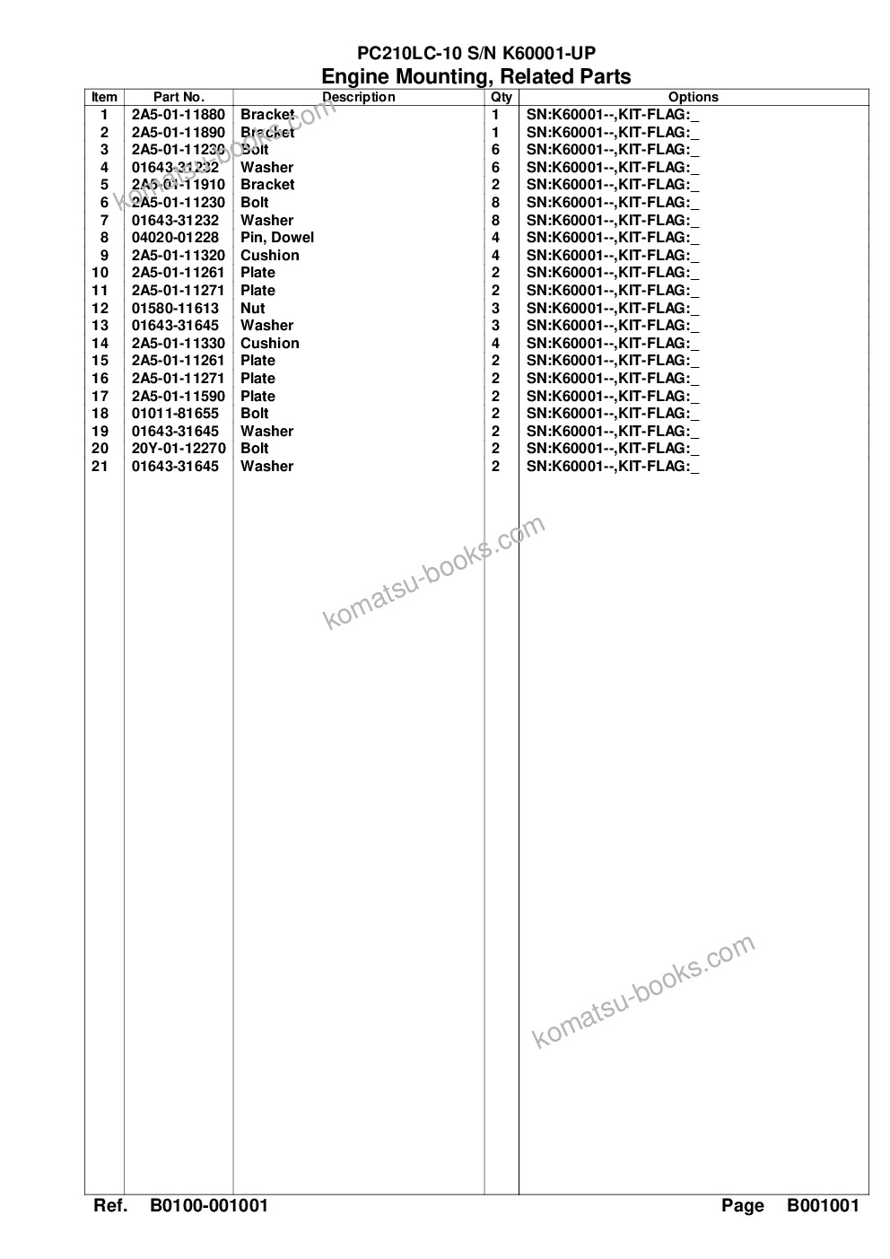 Komatsu pc210lc-10 s/n k60001-up Parts catalog cover Page 5 Komatsu pc210lc-10 s/n k60001-up Parts catalog cover Page 5