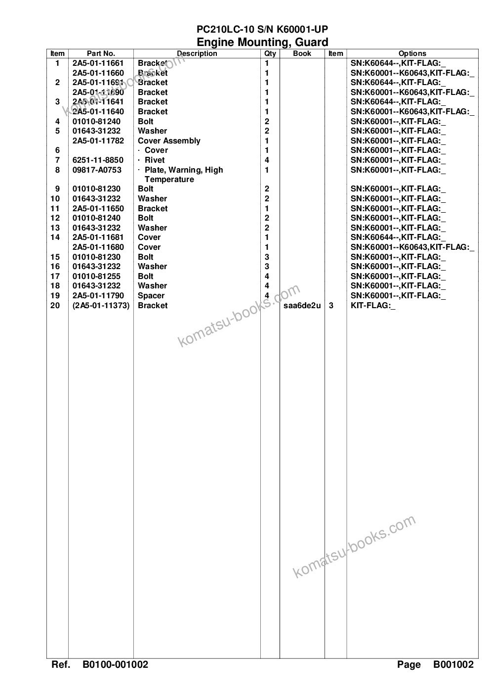 Komatsu pc210lc-10 s/n k60001-up Parts catalog cover Page 7 Komatsu pc210lc-10 s/n k60001-up Parts catalog cover Page 7