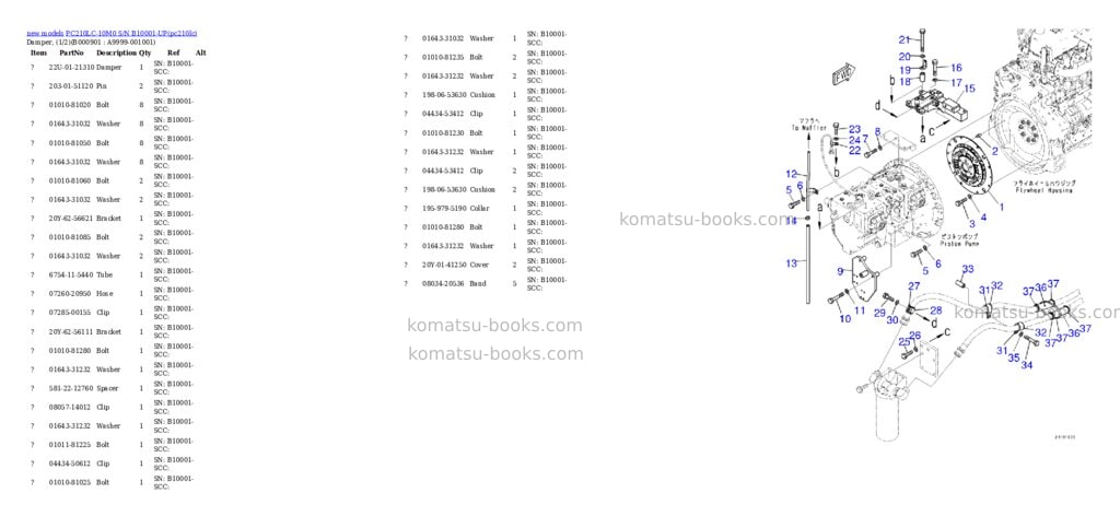 Komatsu PC210LC-10M0 S/N B10001-UP Parts catalog cover Komatsu PC210LC-10M0 S/N B10001-UP Parts catalog cover