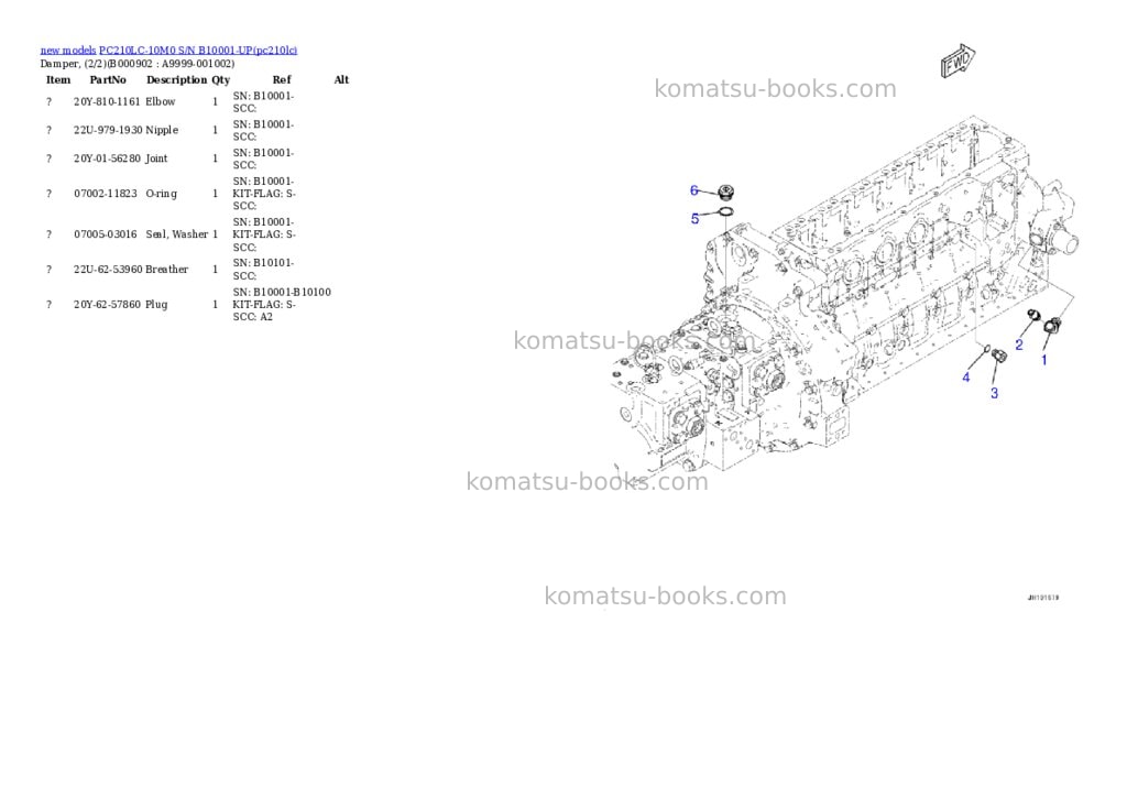 Komatsu PC210LC-10M0 S/N B10001-UP Parts catalog cover Page 2 Komatsu PC210LC-10M0 S/N B10001-UP Parts catalog cover Page 2