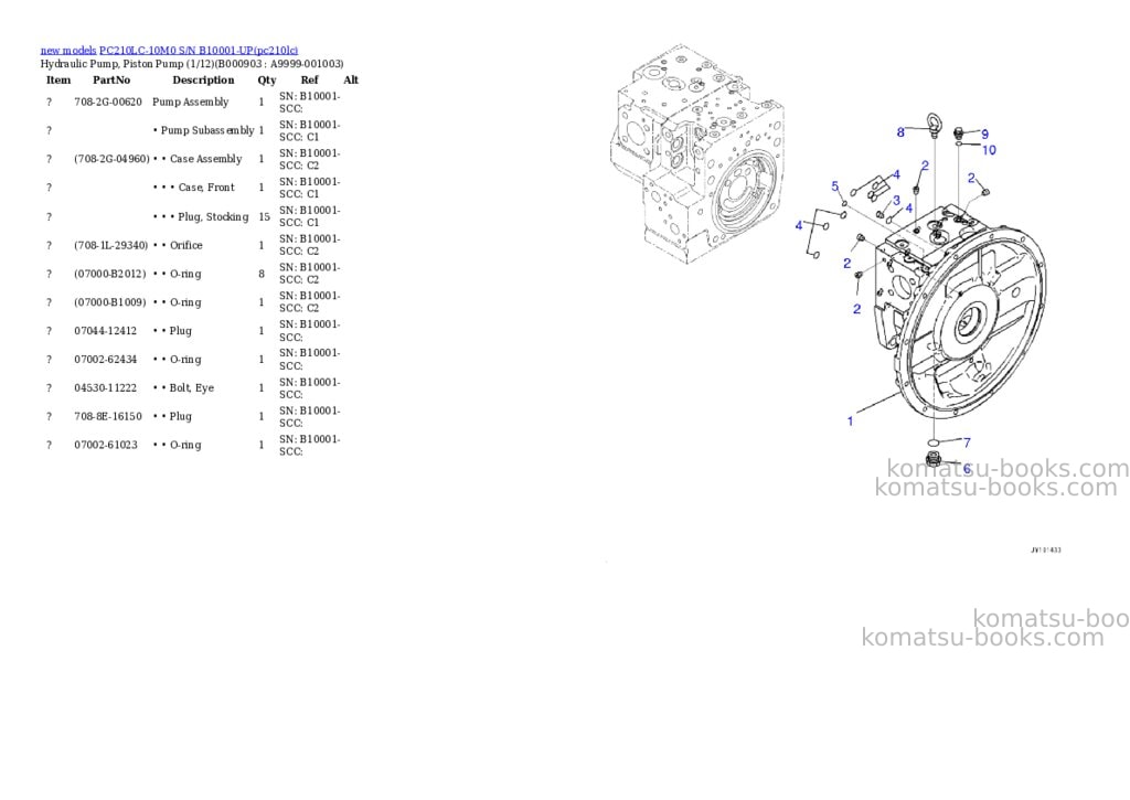 Komatsu PC210LC-10M0 S/N B10001-UP Parts catalog cover Page 3 Komatsu PC210LC-10M0 S/N B10001-UP Parts catalog cover Page 3