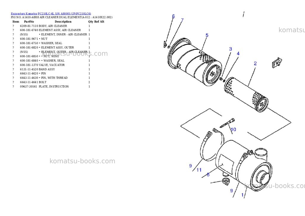 Komatsu pc210lc-6l s/n a80001-up Parts catalog cover Page 6 Komatsu pc210lc-6l s/n a80001-up Parts catalog cover Page 6