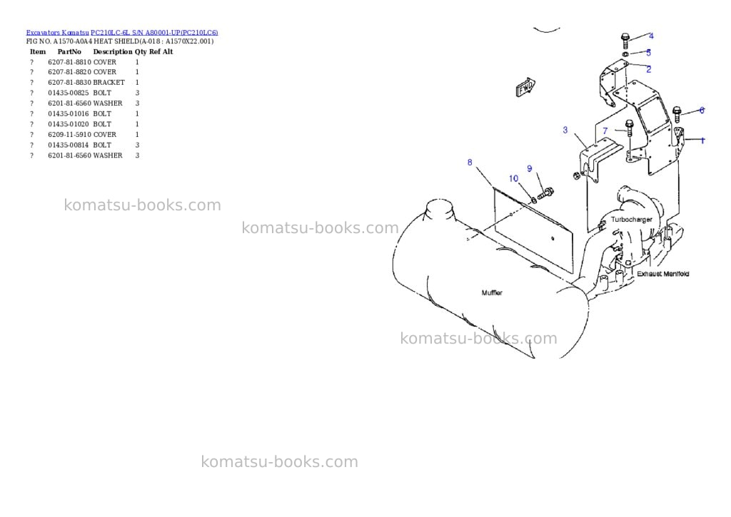 Komatsu pc210lc-6l s/n a80001-up Parts catalog cover Page 9 Komatsu pc210lc-6l s/n a80001-up Parts catalog cover Page 9