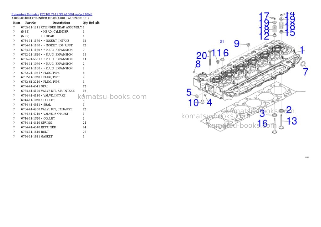 Komatsu PC210LCI-11 SN A10001-up Parts catalog cover Komatsu PC210LCI-11 SN A10001-up Parts catalog cover