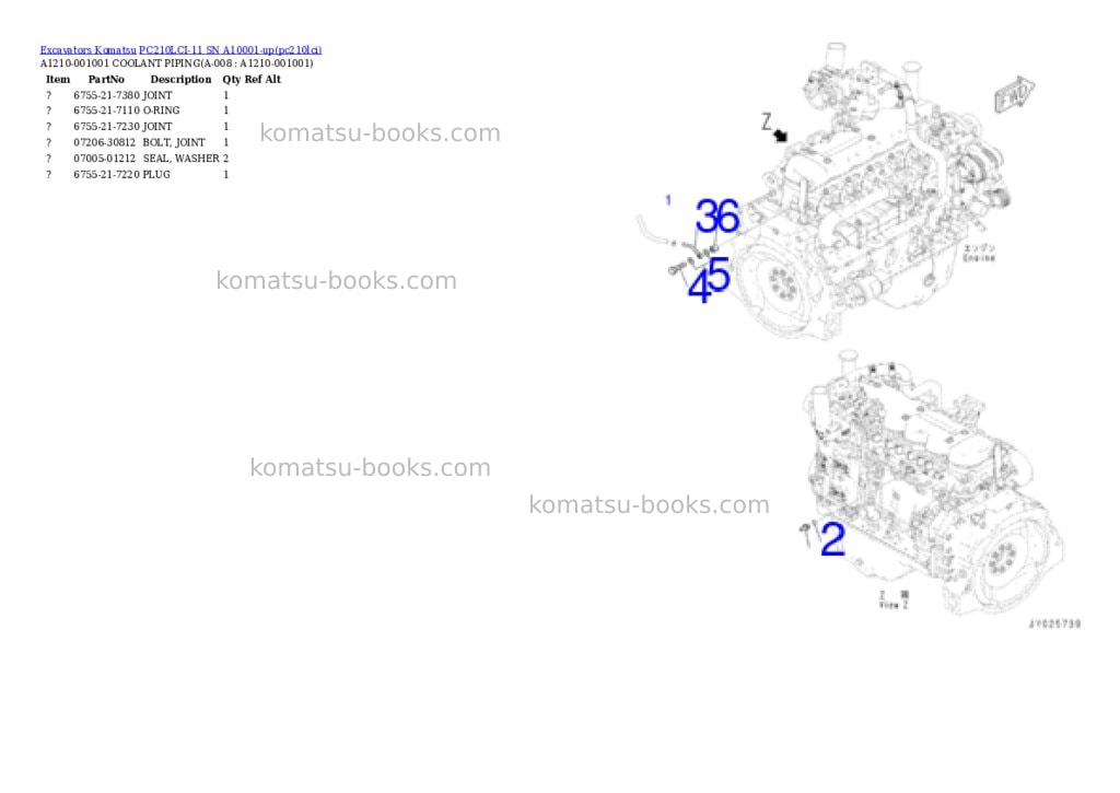Komatsu PC210LCI-11 SN A10001-up Parts catalog cover Page 3 Komatsu PC210LCI-11 SN A10001-up Parts catalog cover Page 3