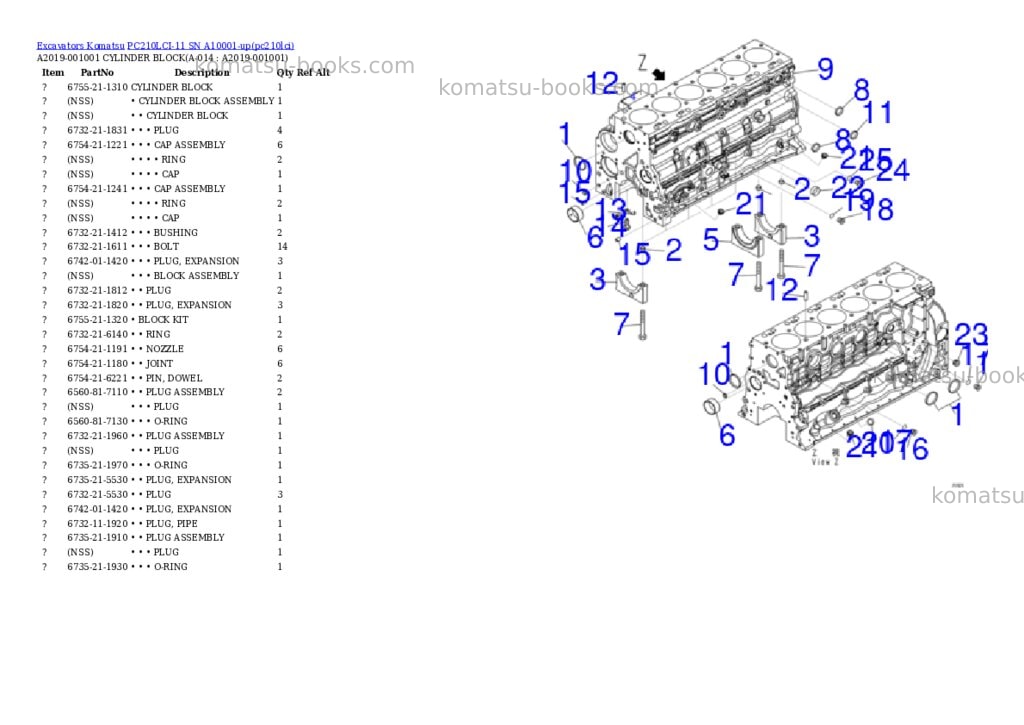 Komatsu PC210LCI-11 SN A10001-up Parts catalog cover Page 6 Komatsu PC210LCI-11 SN A10001-up Parts catalog cover Page 6