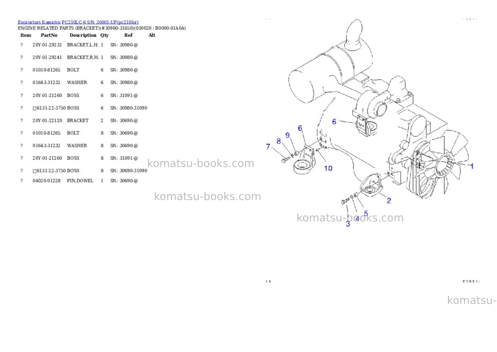 Komatsu pc210lc-6 s/n 30001-up Parts catalog cover Komatsu pc210lc-6 s/n 30001-up Parts catalog cover
