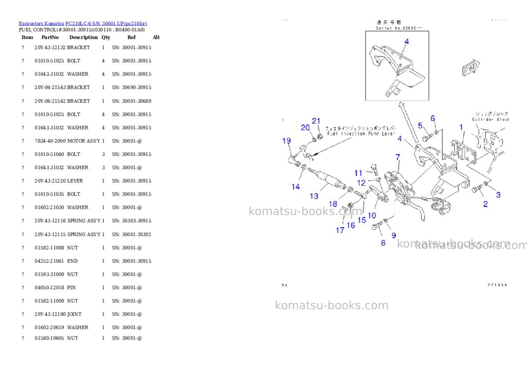 Komatsu pc210lc-6 s/n 30001-up Parts catalog cover Page 10 Komatsu pc210lc-6 s/n 30001-up Parts catalog cover Page 10