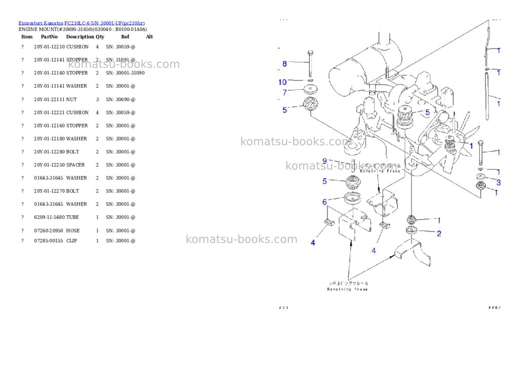 Komatsu pc210lc-6 s/n 30001-up Parts catalog cover Page 3 Komatsu pc210lc-6 s/n 30001-up Parts catalog cover Page 3