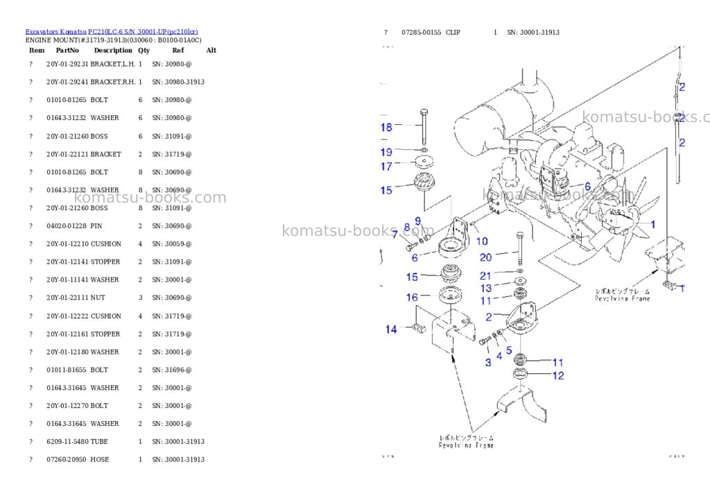 Komatsu pc210lc-6 s/n 30001-up Parts catalog cover Page 5 Komatsu pc210lc-6 s/n 30001-up Parts catalog cover Page 5