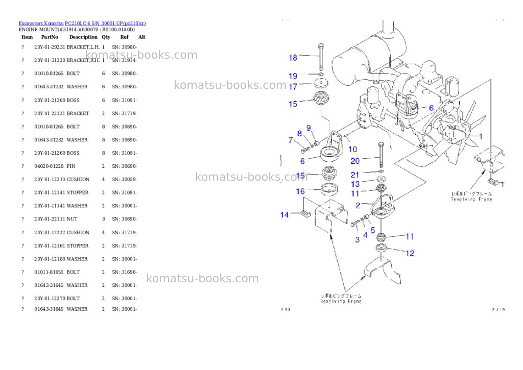 Komatsu pc210lc-6 s/n 30001-up Parts catalog cover Page 6 Komatsu pc210lc-6 s/n 30001-up Parts catalog cover Page 6