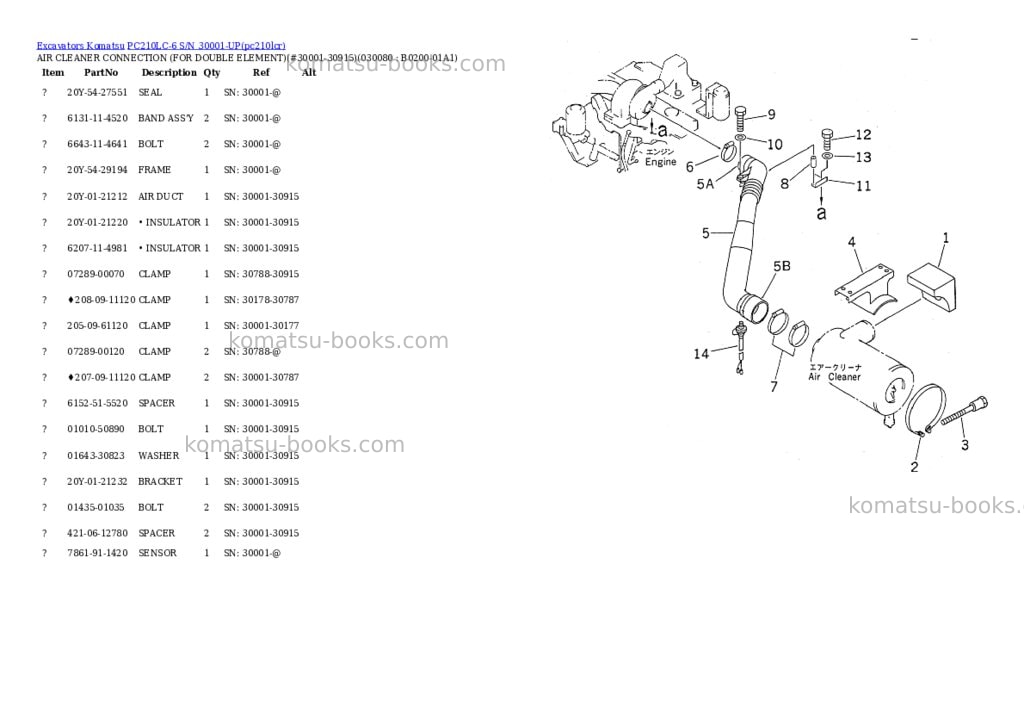Komatsu pc210lc-6 s/n 30001-up Parts catalog cover Page 7 Komatsu pc210lc-6 s/n 30001-up Parts catalog cover Page 7