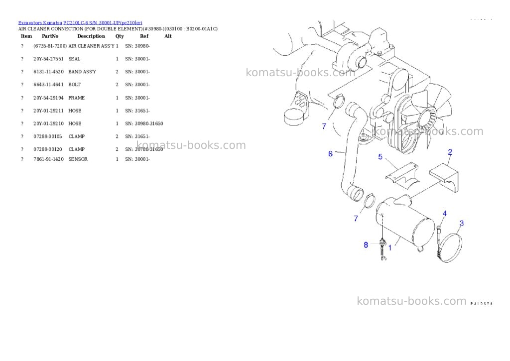 Komatsu pc210lc-6 s/n 30001-up Parts catalog cover Page 9 Komatsu pc210lc-6 s/n 30001-up Parts catalog cover Page 9