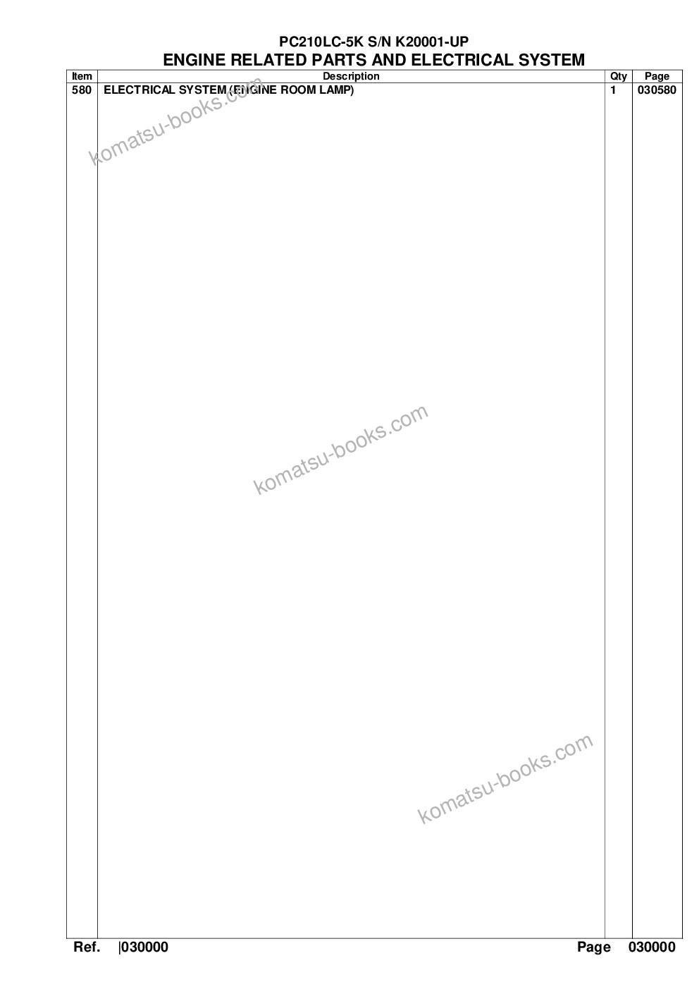 Komatsu pc210lc-5k s/n k20001-up Parts catalog cover Page 3