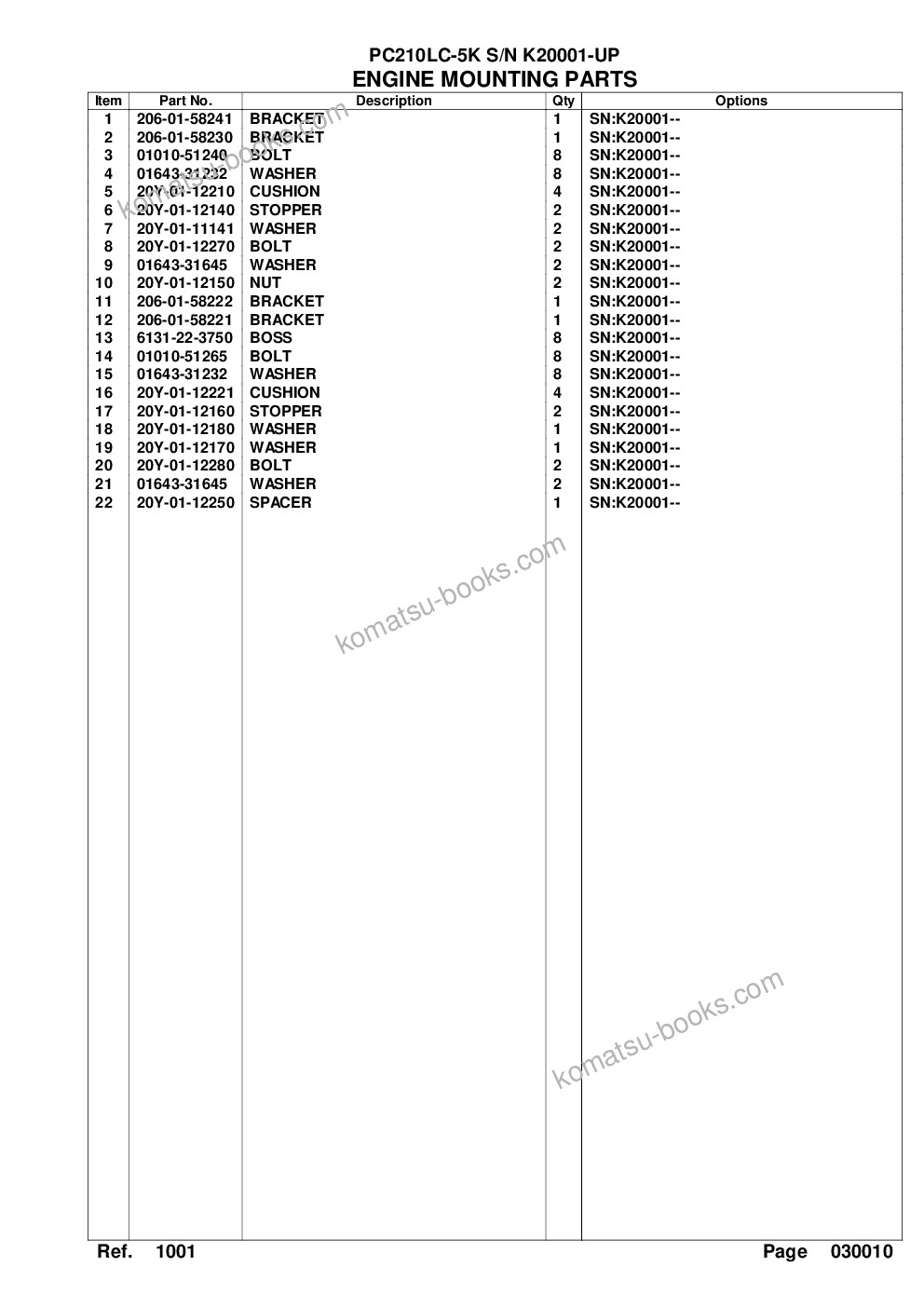 Komatsu pc210lc-5k s/n k20001-up Parts catalog cover Page 5