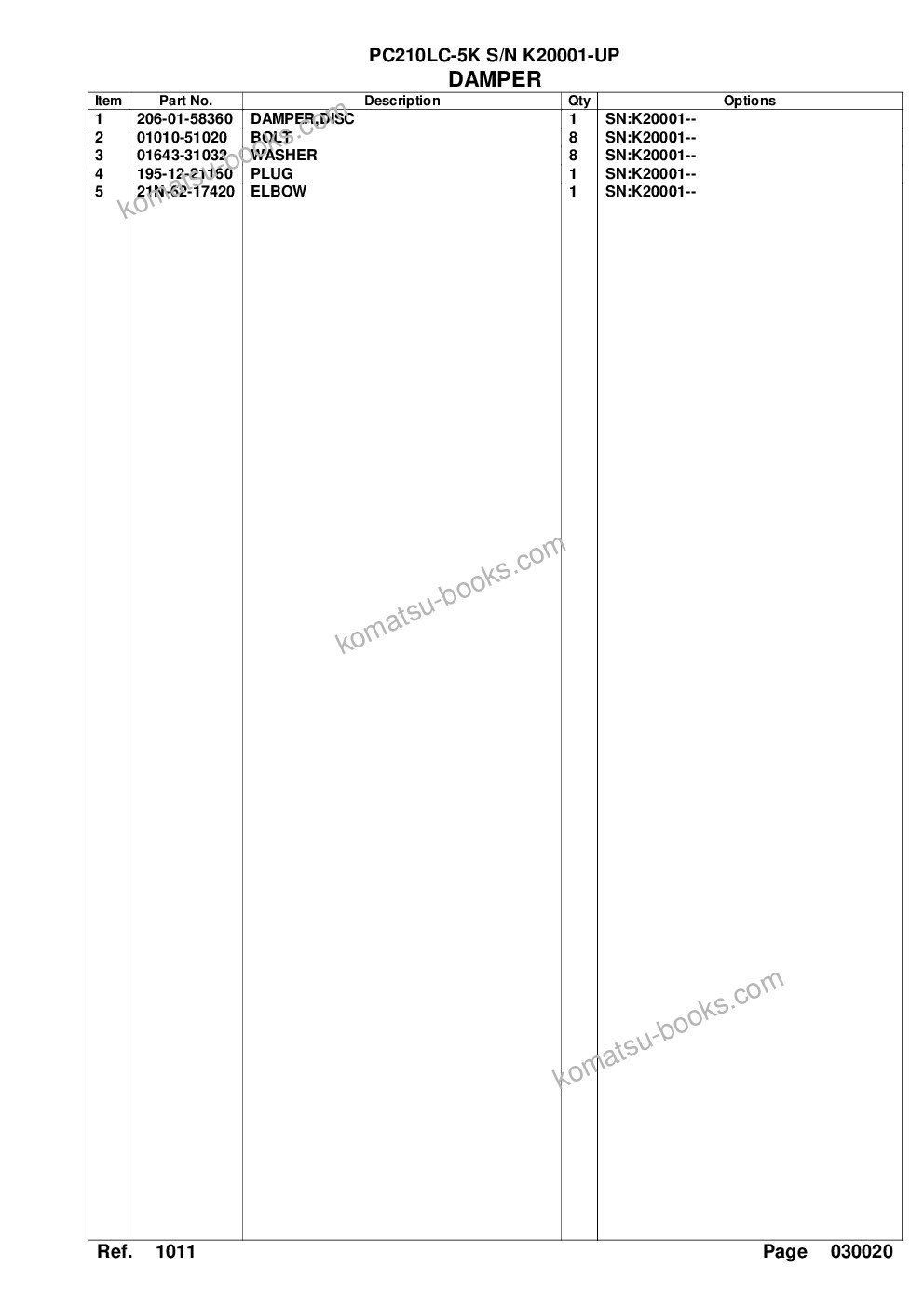 Komatsu pc210lc-5k s/n k20001-up Parts catalog cover Page 7