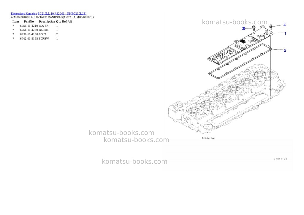 Komatsu pc210ll-10 a52001 - up Parts catalog cover Page 5