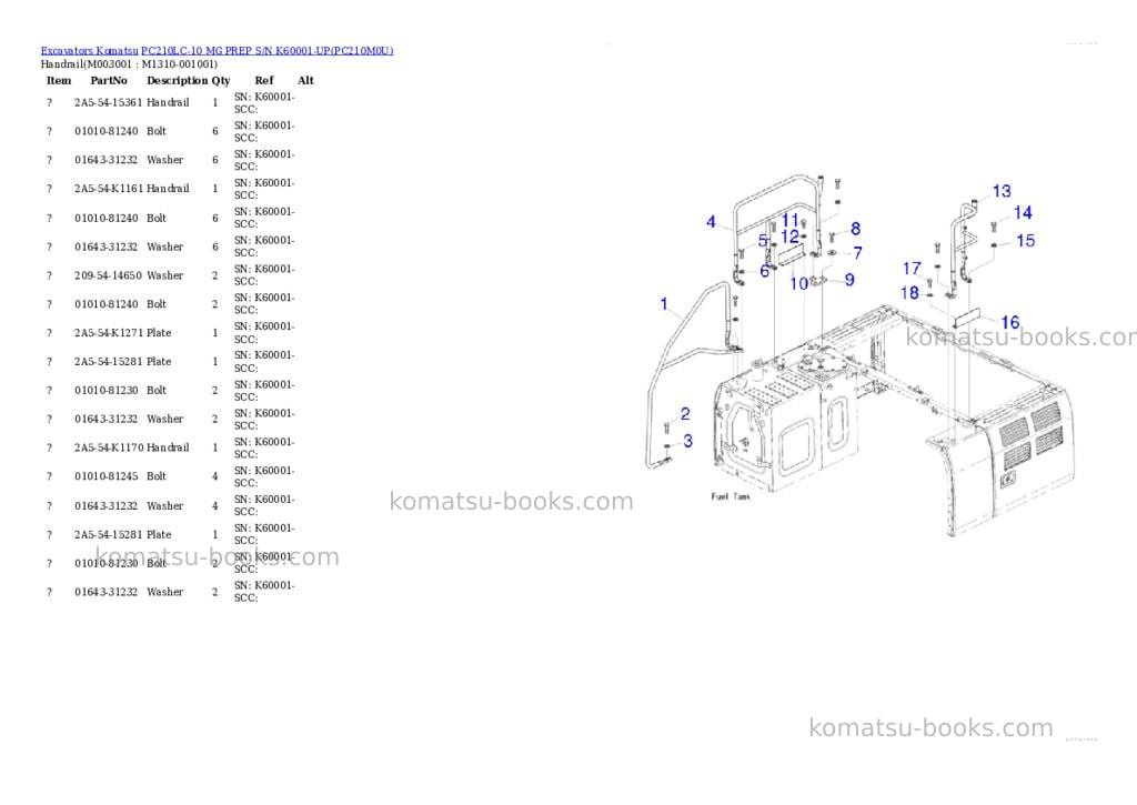 Komatsu pc210lc-10 mg prep s/n k60001-up Parts catalog cover Page 7 Komatsu pc210lc-10 mg prep s/n k60001-up Parts catalog cover Page 7