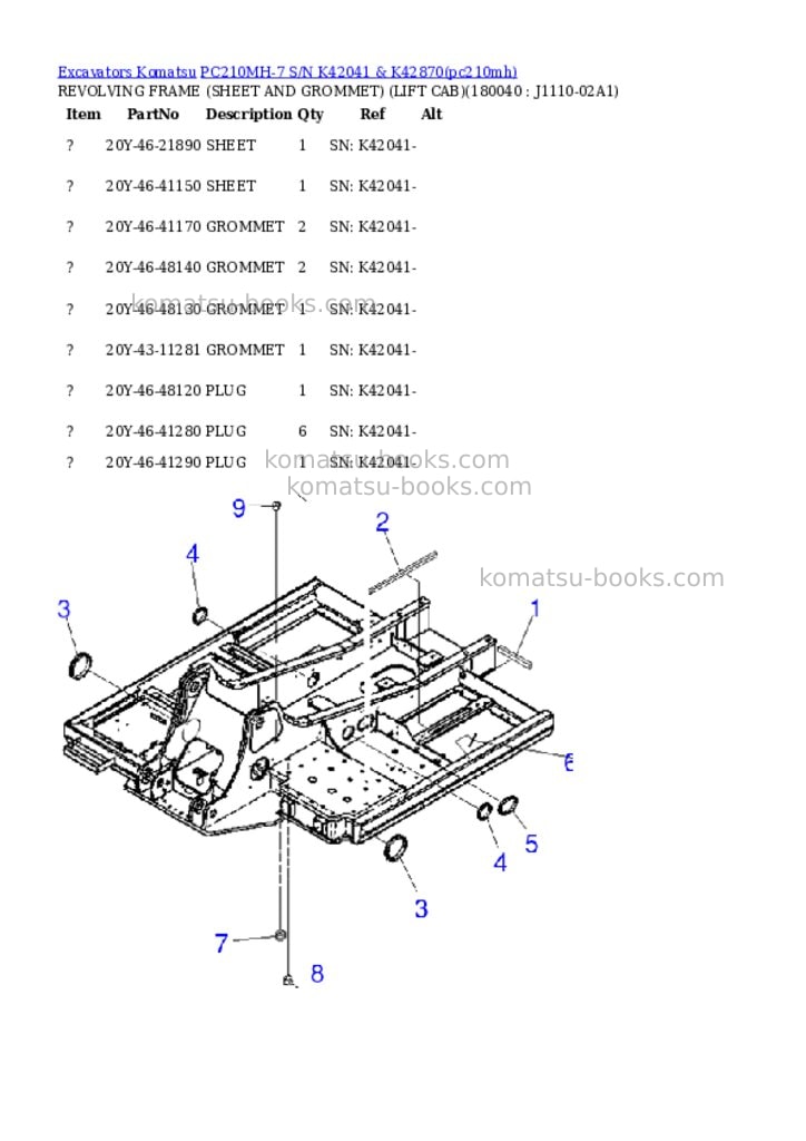 Komatsu pc210mh-7 s/n k42041 & k42870 Parts catalog cover Page 10 Komatsu pc210mh-7 s/n k42041 & k42870 Parts catalog cover Page 10