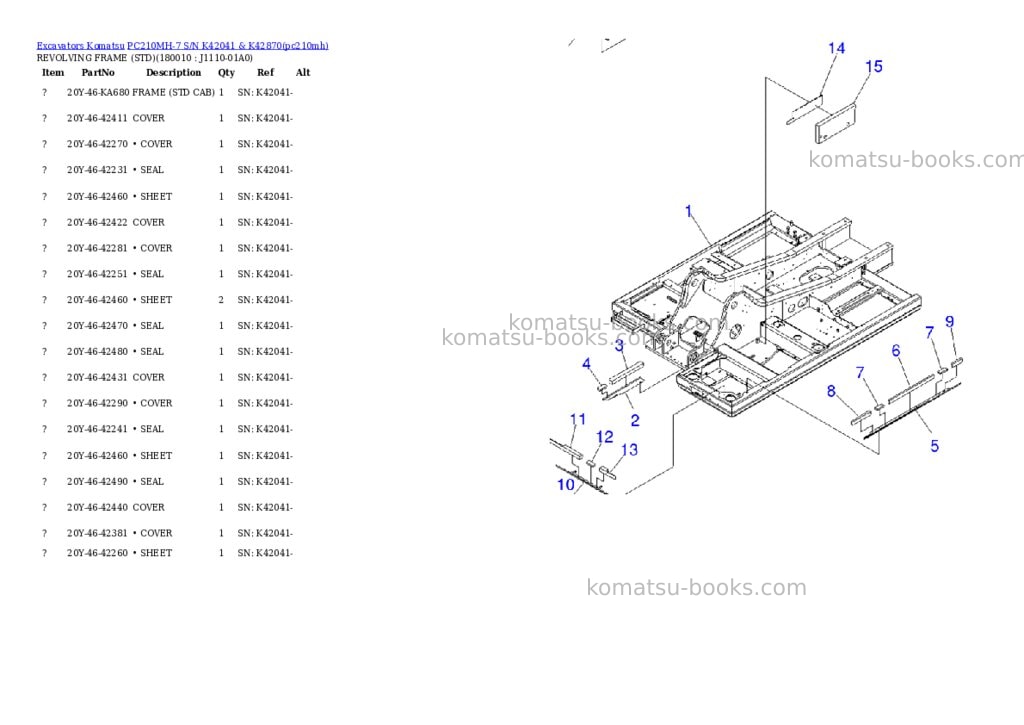 Komatsu pc210mh-7 s/n k42041 & k42870 Parts catalog cover Page 7 Komatsu pc210mh-7 s/n k42041 & k42870 Parts catalog cover Page 7