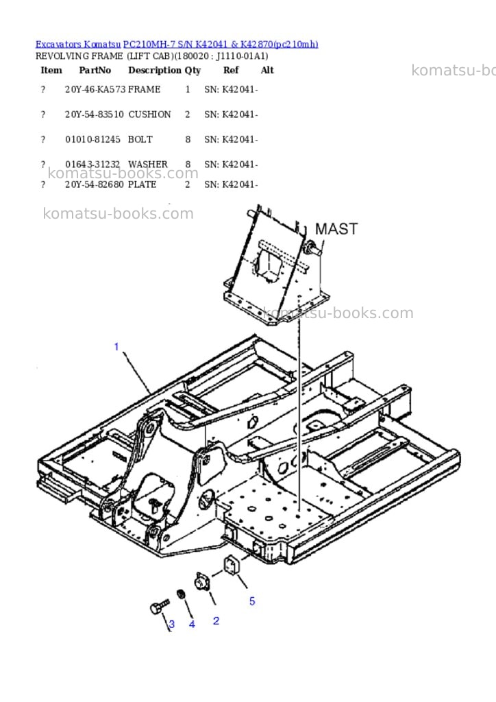 Komatsu pc210mh-7 s/n k42041 & k42870 Parts catalog cover Page 8 Komatsu pc210mh-7 s/n k42041 & k42870 Parts catalog cover Page 8