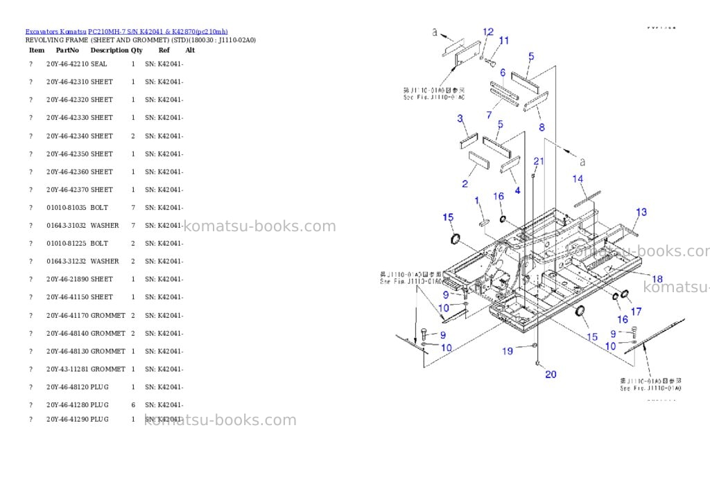 Komatsu pc210mh-7 s/n k42041 & k42870 Parts catalog cover Page 9 Komatsu pc210mh-7 s/n k42041 & k42870 Parts catalog cover Page 9