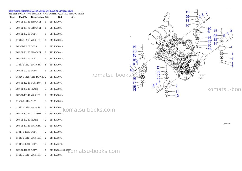 Komatsu pc210nlc-8k s/n k50001-up Parts catalog cover Komatsu pc210nlc-8k s/n k50001-up Parts catalog cover
