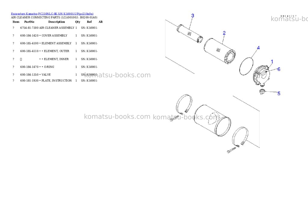 Komatsu pc210nlc-8k s/n k50001-up Parts catalog cover Page 2 Komatsu pc210nlc-8k s/n k50001-up Parts catalog cover Page 2