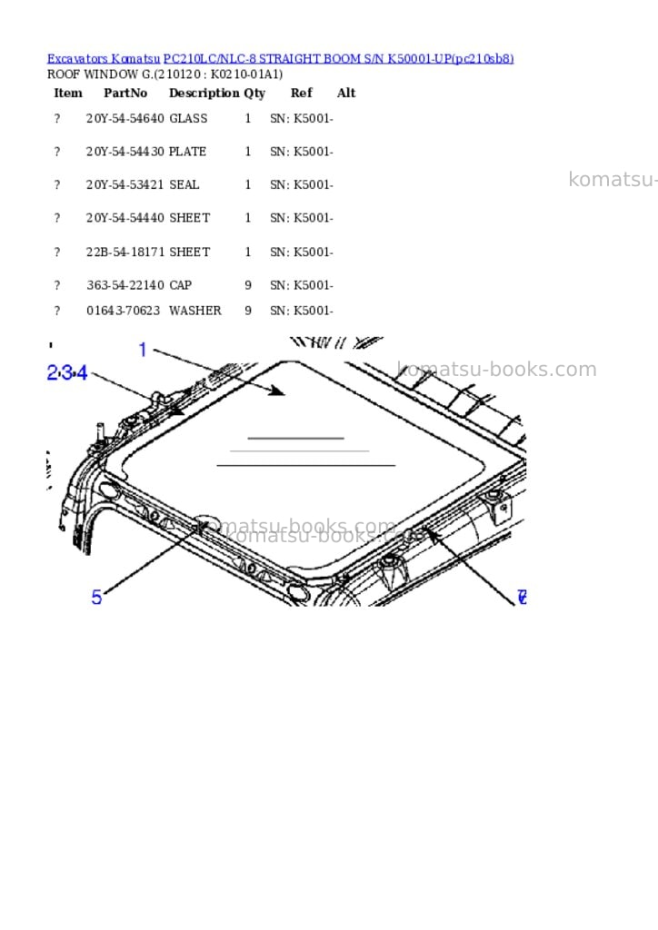 Komatsu pc210lc/nlc-8 straight boom s/n k50001-up Parts catalog cover