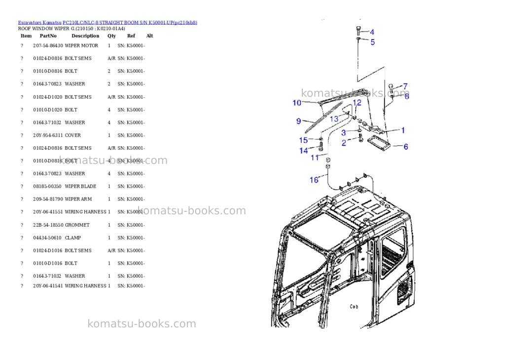 Komatsu pc210lc/nlc-8 straight boom s/n k50001-up Parts catalog cover Page 4