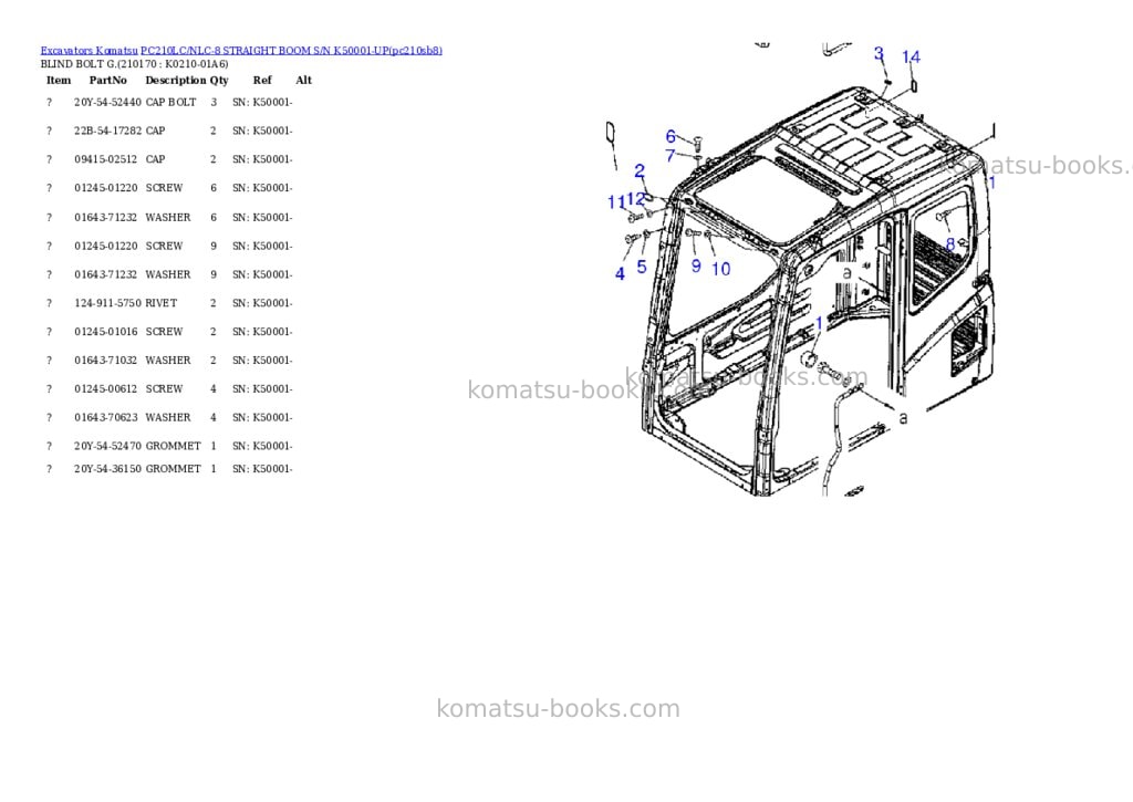 Komatsu pc210lc/nlc-8 straight boom s/n k50001-up Parts catalog cover Page 6
