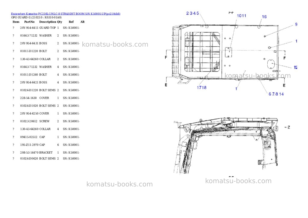 Komatsu pc210lc/nlc-8 straight boom s/n k50001-up Parts catalog cover Page 7