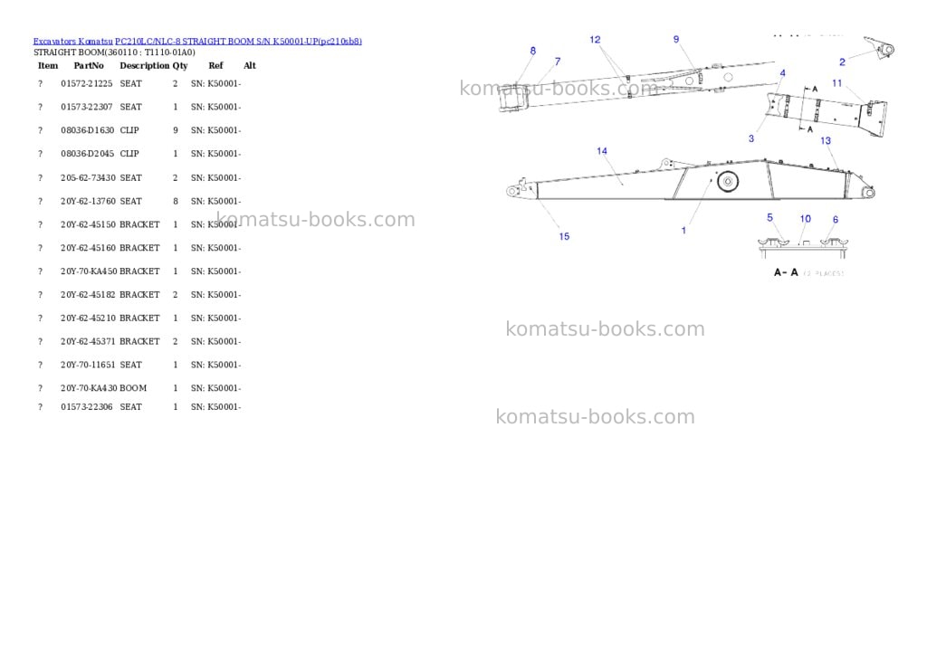 Komatsu pc210lc/nlc-8 straight boom s/n k50001-up Parts catalog cover Page 9