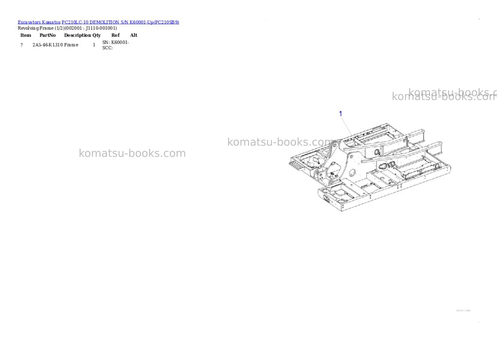 Komatsu pc210lc-10 demolition s/n k60001-up Parts catalog cover Komatsu pc210lc-10 demolition s/n k60001-up Parts catalog cover