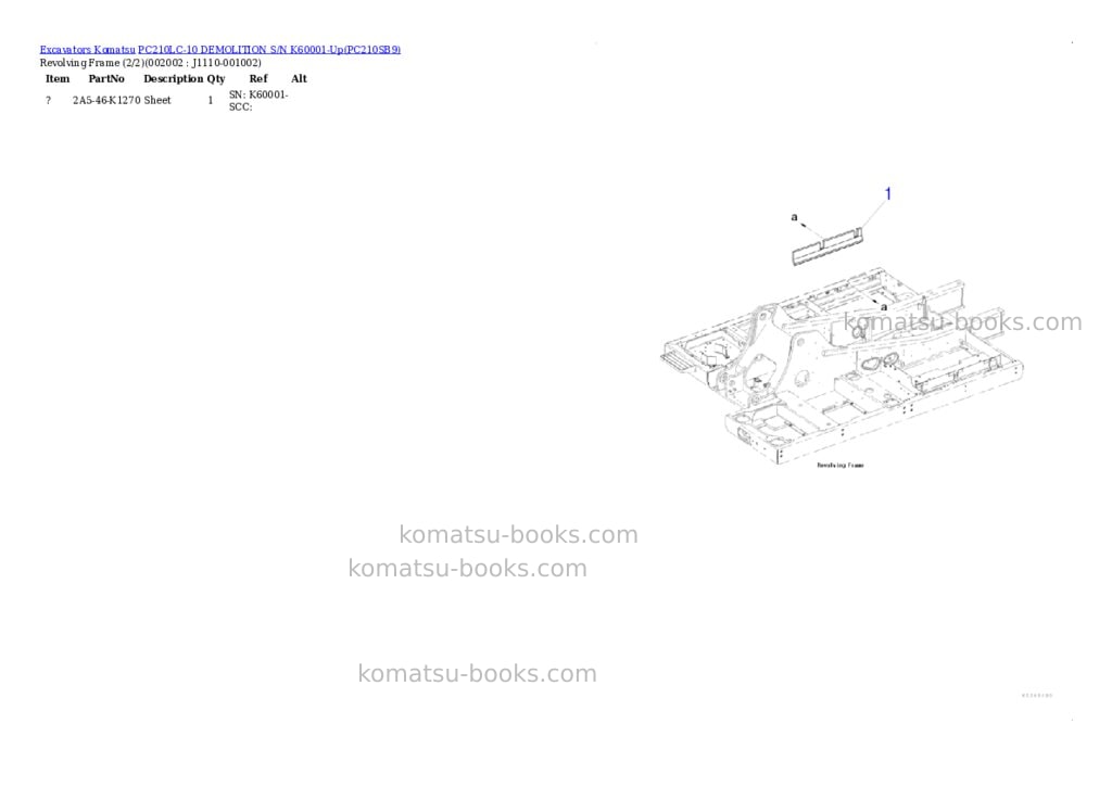 Komatsu pc210lc-10 demolition s/n k60001-up Parts catalog cover Page 2 Komatsu pc210lc-10 demolition s/n k60001-up Parts catalog cover Page 2