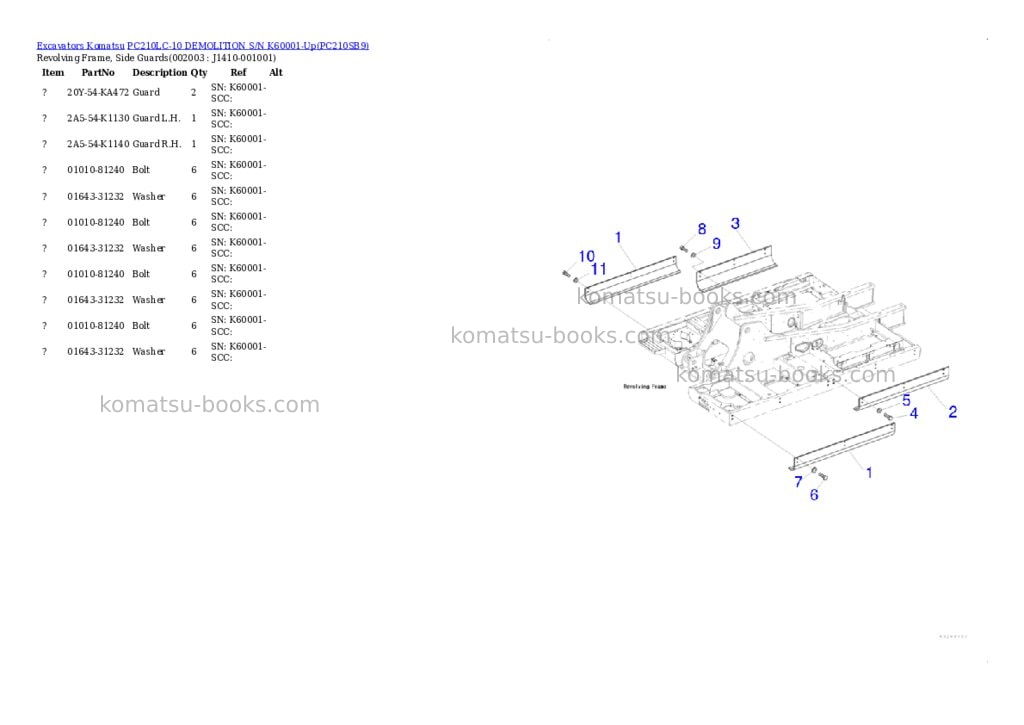 Komatsu pc210lc-10 demolition s/n k60001-up Parts catalog cover Page 3 Komatsu pc210lc-10 demolition s/n k60001-up Parts catalog cover Page 3