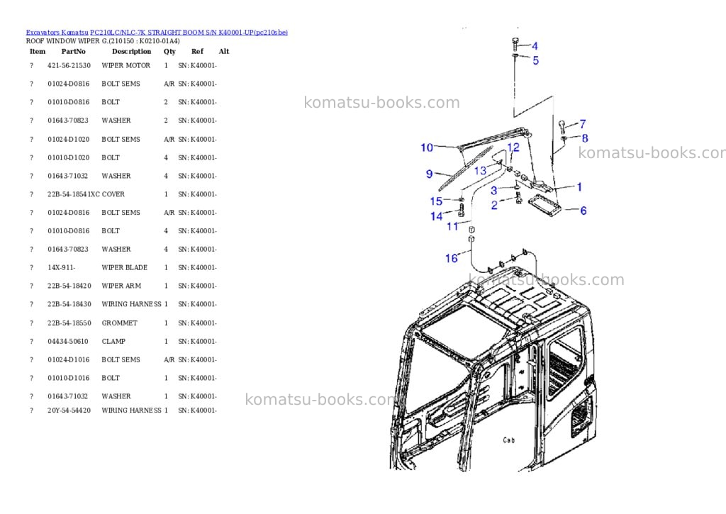 Komatsu pc210lc/nlc-7k straight boom s/n k40001-up Parts catalog cover Page 4