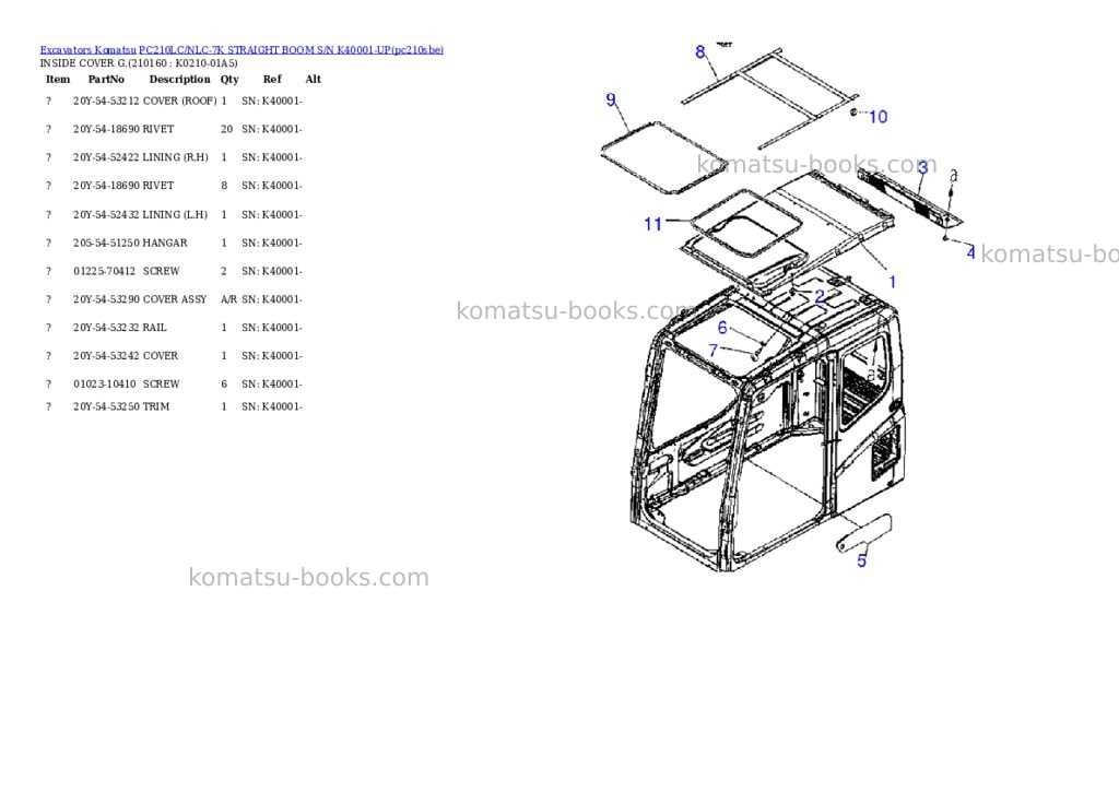 Komatsu pc210lc/nlc-7k straight boom s/n k40001-up Parts catalog cover Page 5