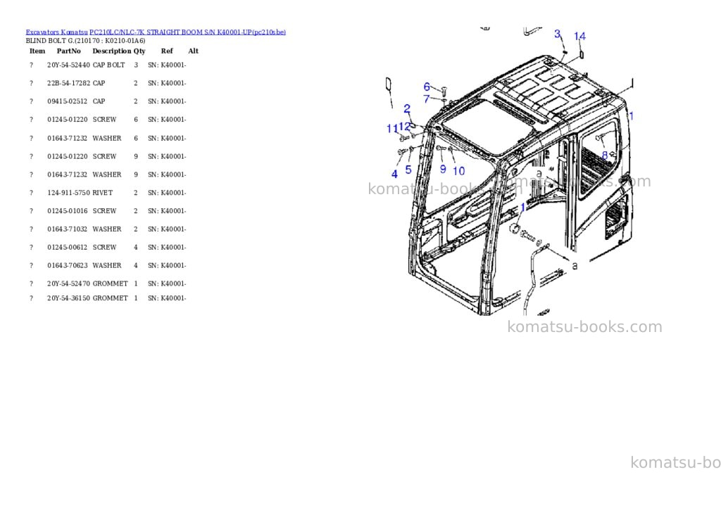 Komatsu pc210lc/nlc-7k straight boom s/n k40001-up Parts catalog cover Page 6